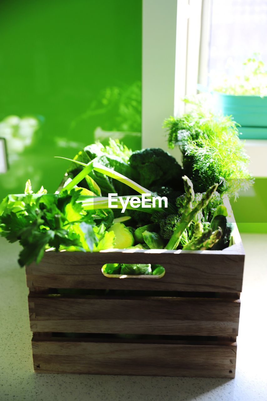 CLOSE-UP OF FOOD ON TABLE AGAINST WALL