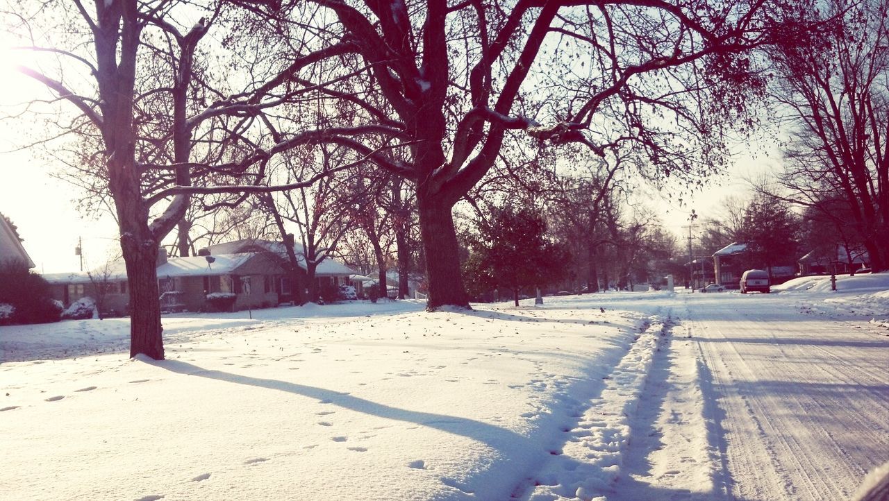 Snow covered landscape on sunny day