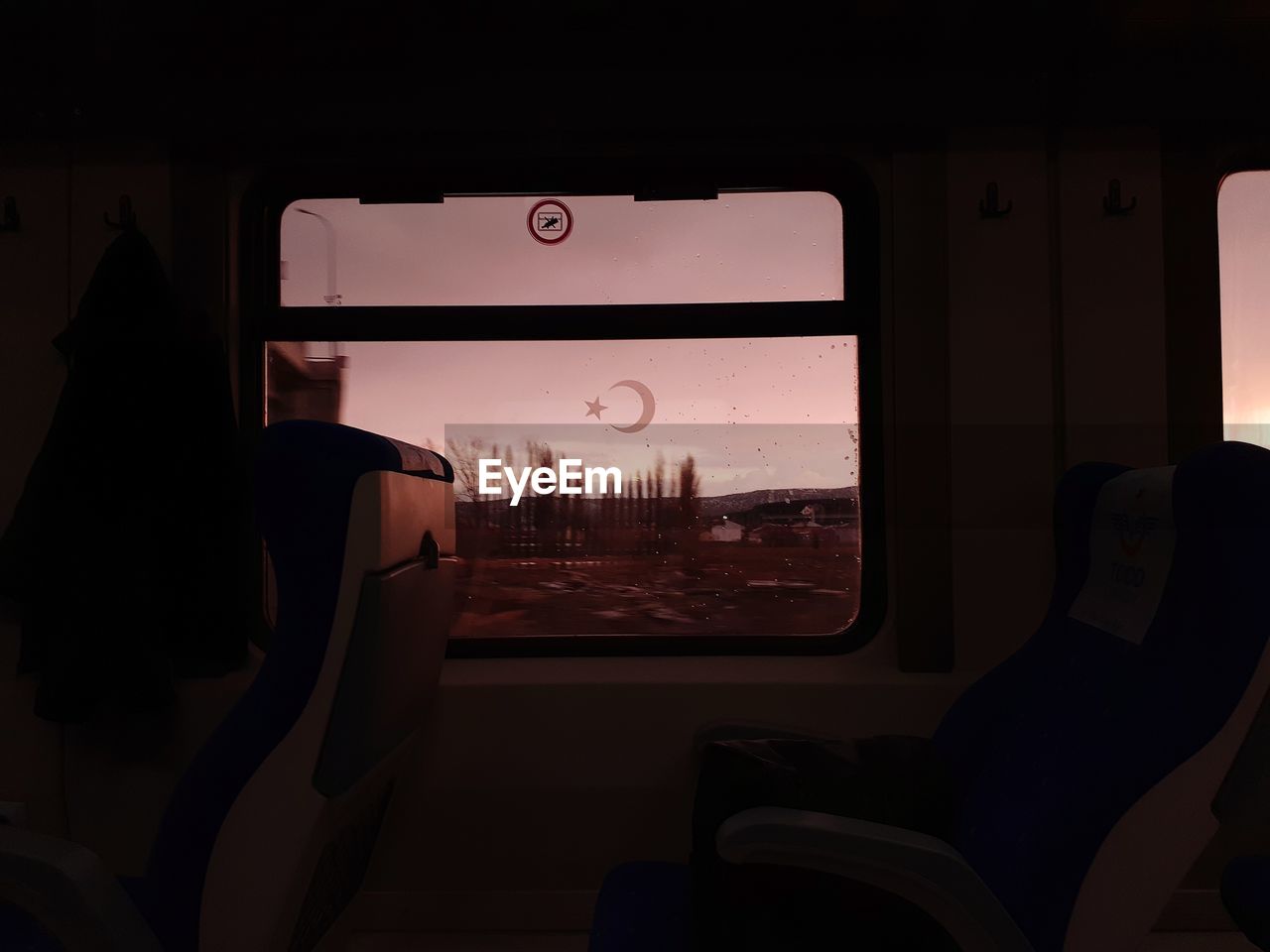 View of train through window