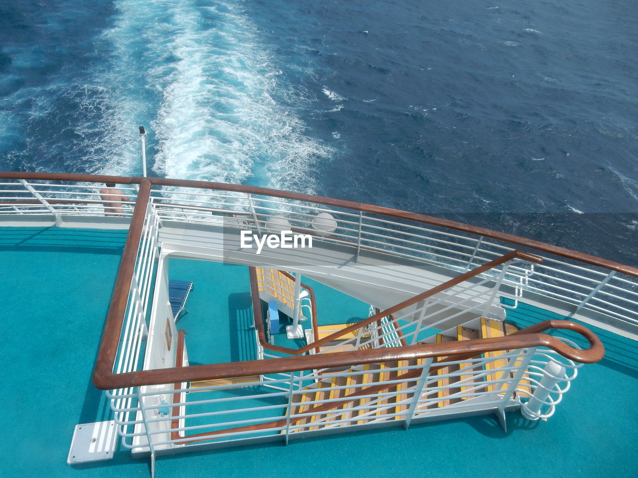 High angle view of boat staircase