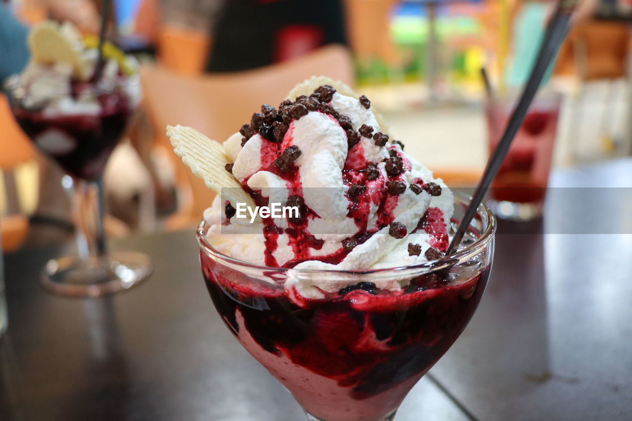 Close-up of ice cream on table