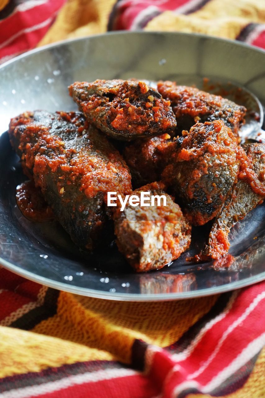 Ikan tongkol sambal served in plate