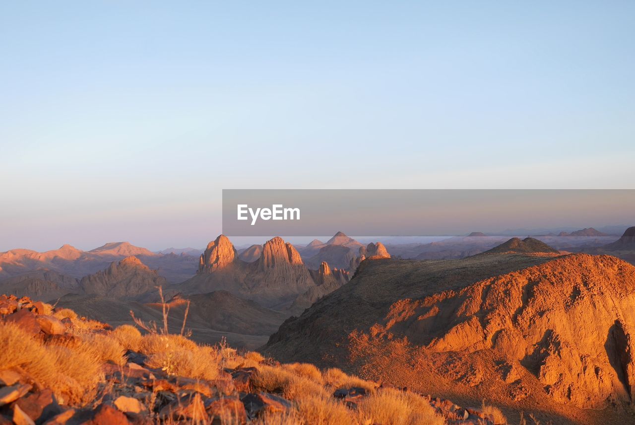 Scenic view of mountains against clear sky