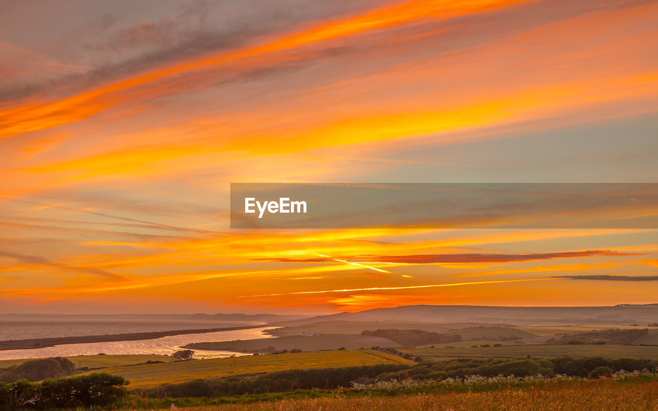 Sunset at sea barn farm, fleet, weymouth, uk