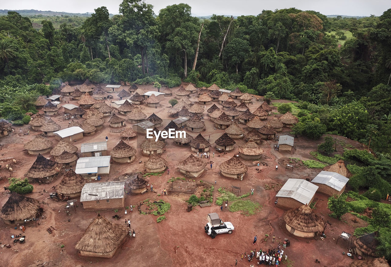 Ivory coast, korhogo, aerial view of traditional african village