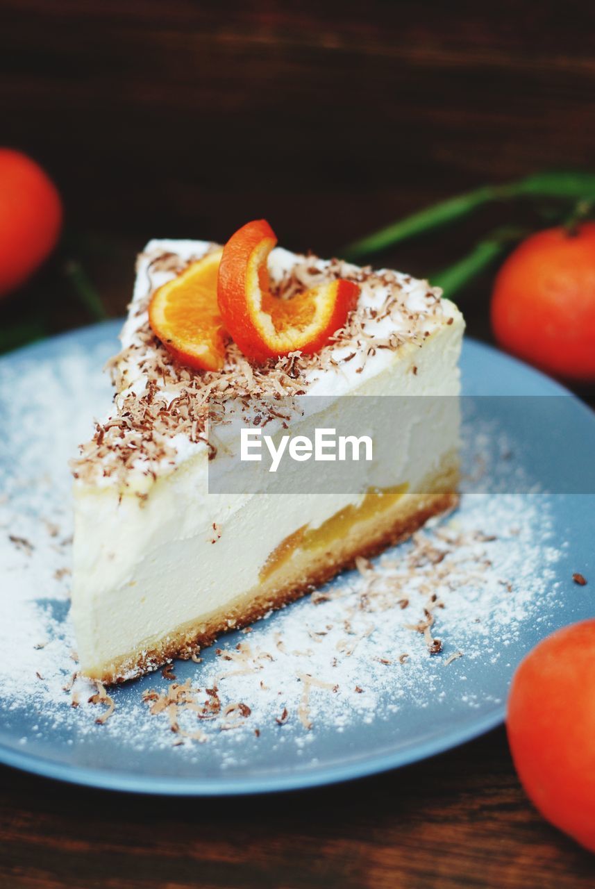 Close-up of cake in plate on table