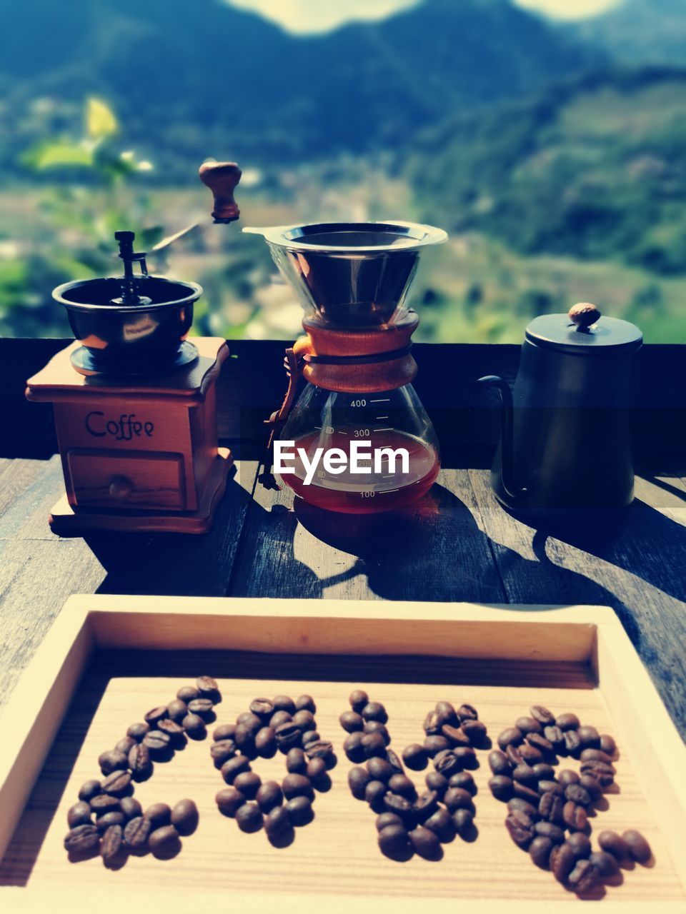 Close-up of coffee beans on table