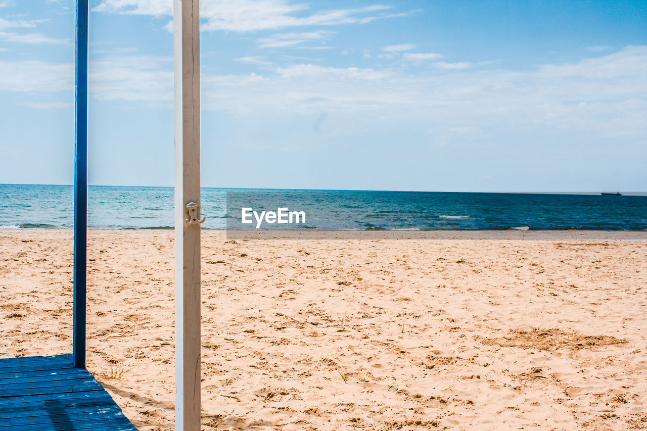 Scenic view of sea against blue sky