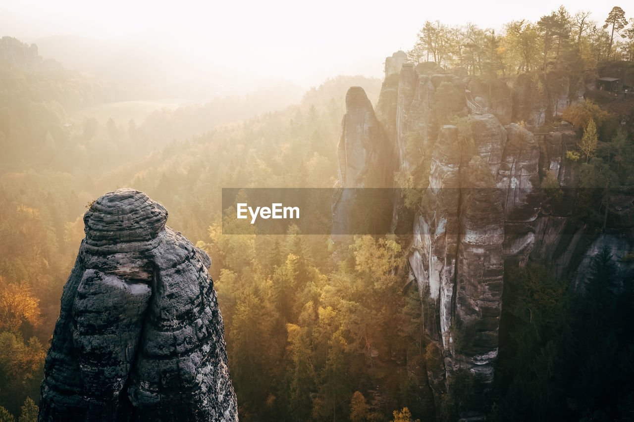 Aerial view of rock mountains in forest