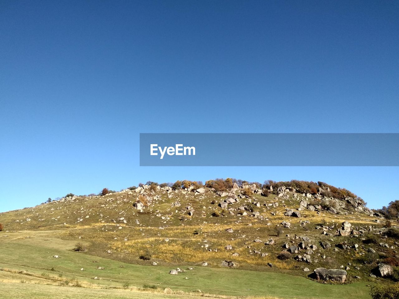 Scenic view of landscape against clear blue sky