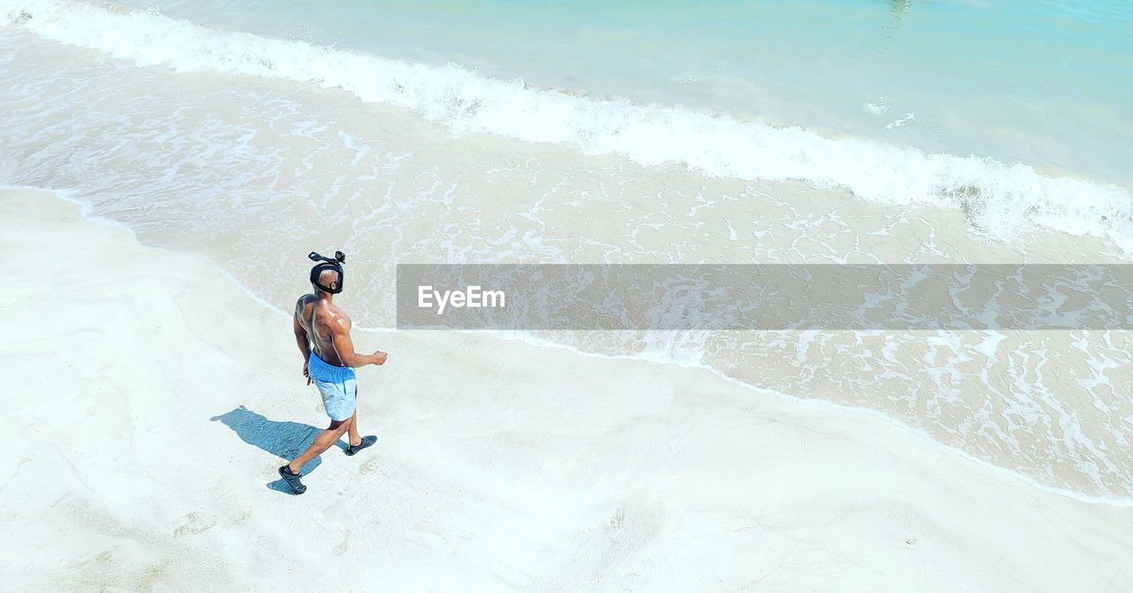 High angle view of man on beach