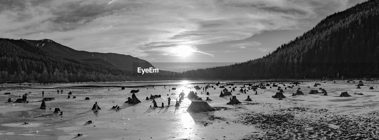 Scenic view of frozen lake against sky