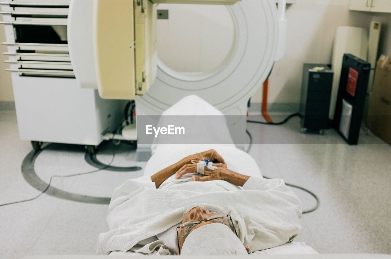 High angle view of patient with ct scanner at hospital