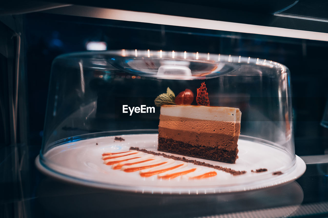 Close-up of cake in plate on table