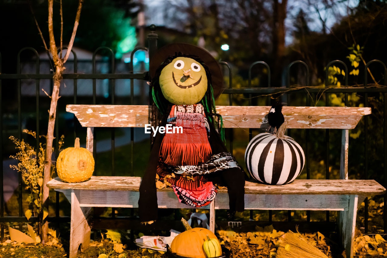 Stuffed toy on bench