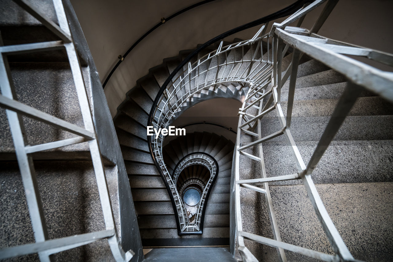 High angle view of spiral stairs