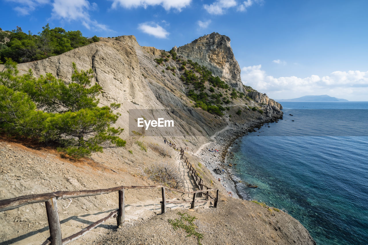 SCENIC VIEW OF SEA AND MOUNTAIN AGAINST SKY