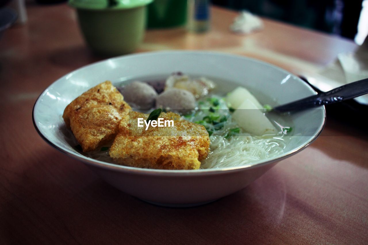 High angle view of food in bowl on table