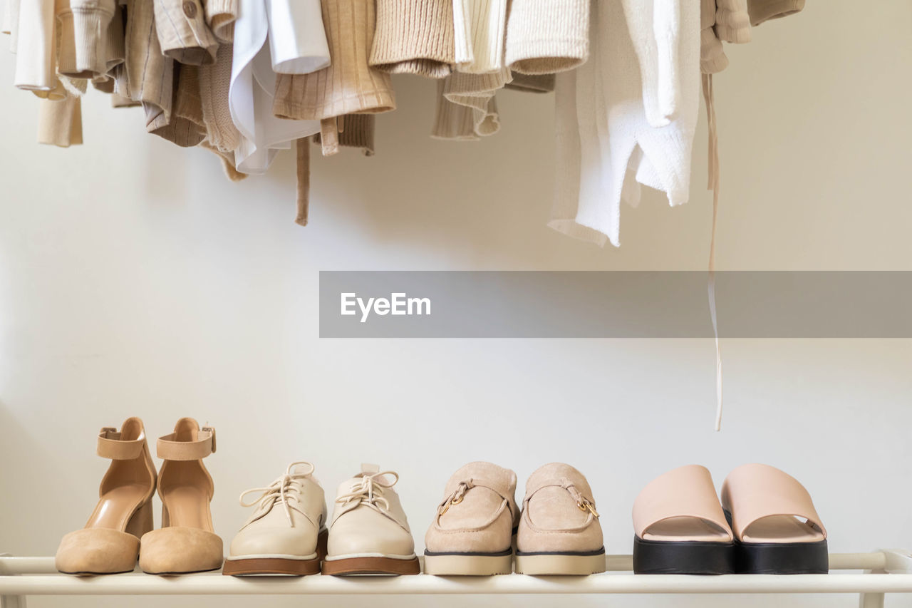 low angle view of clothes hanging on rack