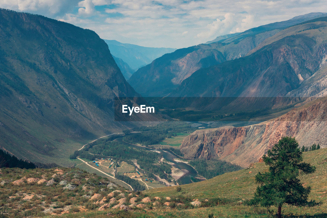 high angle view of mountain range