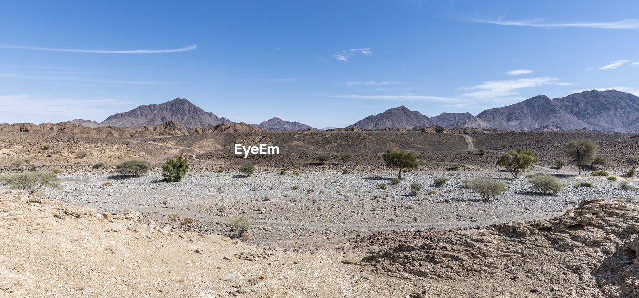 Panoramic view of dry mountains located in the ras al khaimah emirates, united arab emirates, uae
