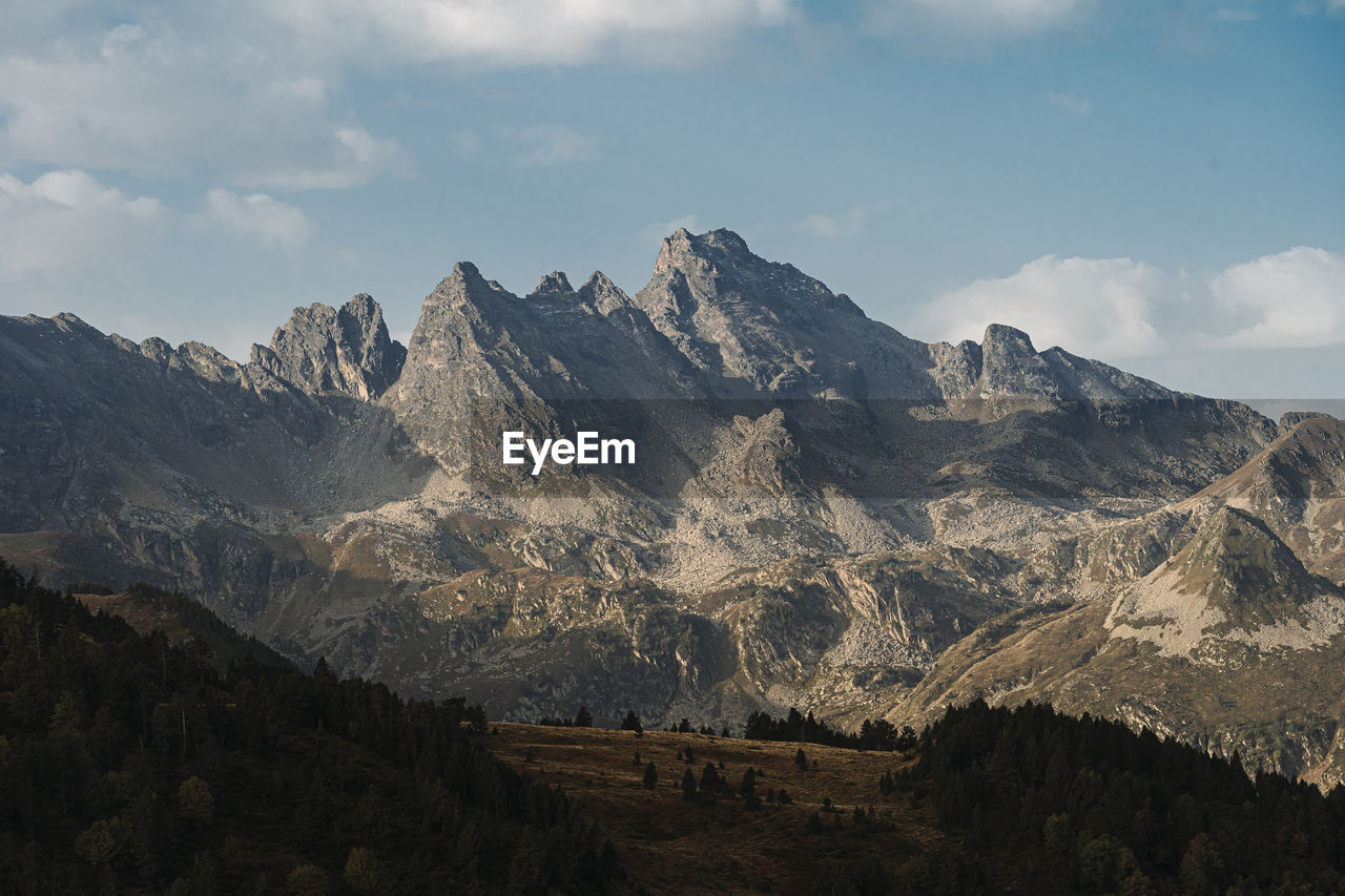 Panoramic view of landscape and mountains against sky