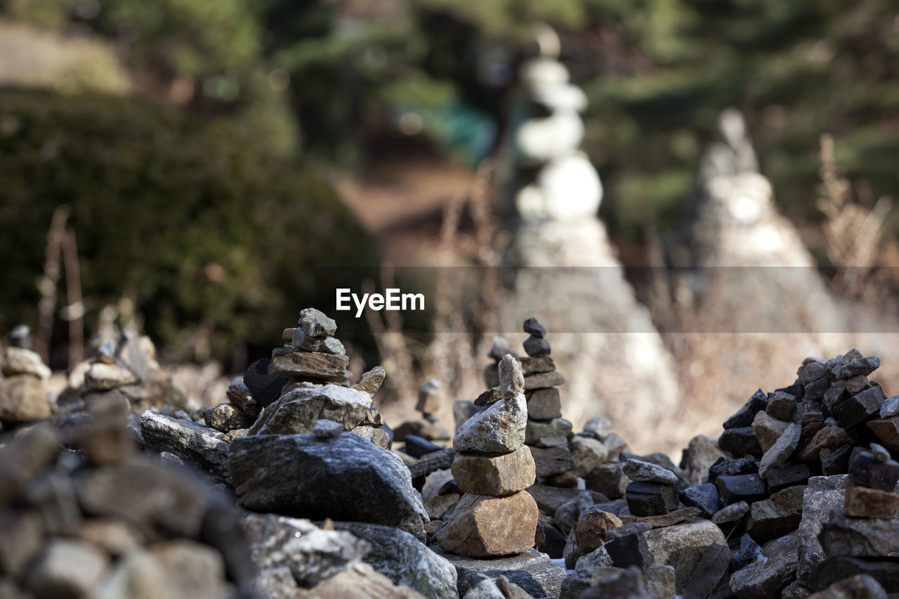 Stack of stones at buddhist temple