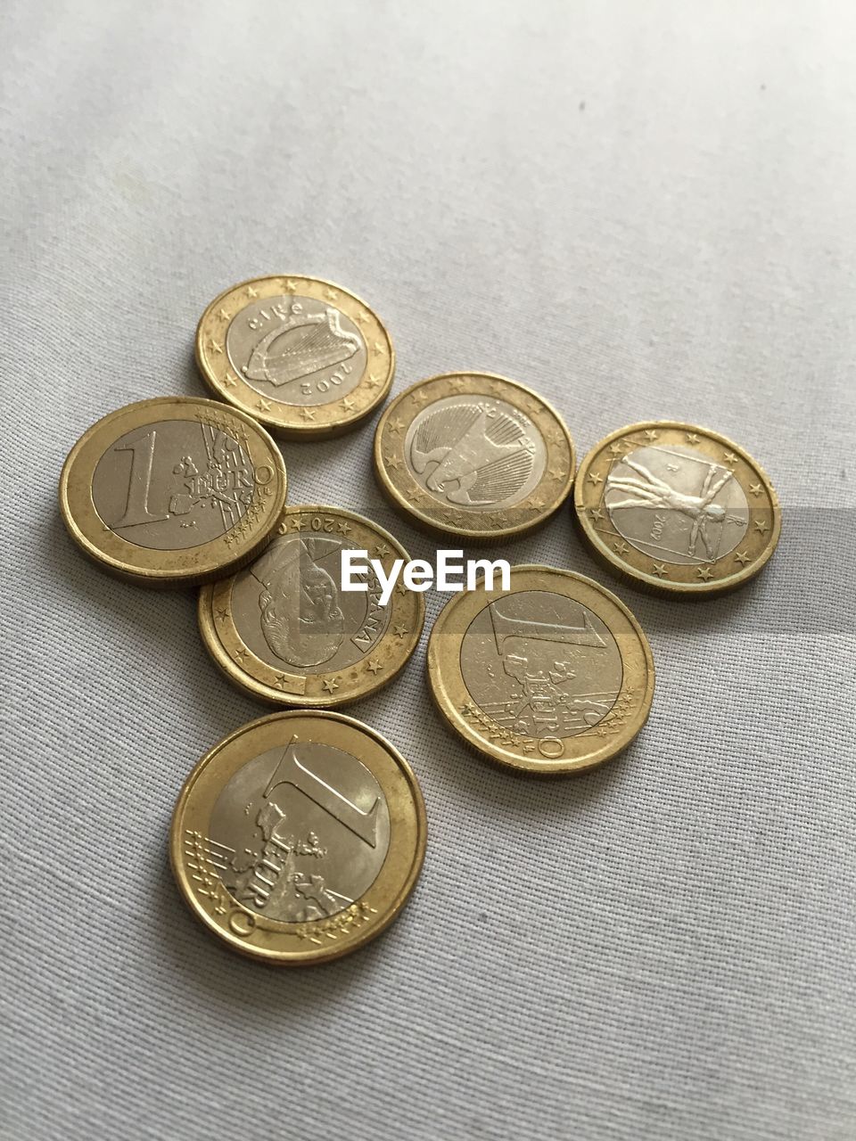 Euro coins on table