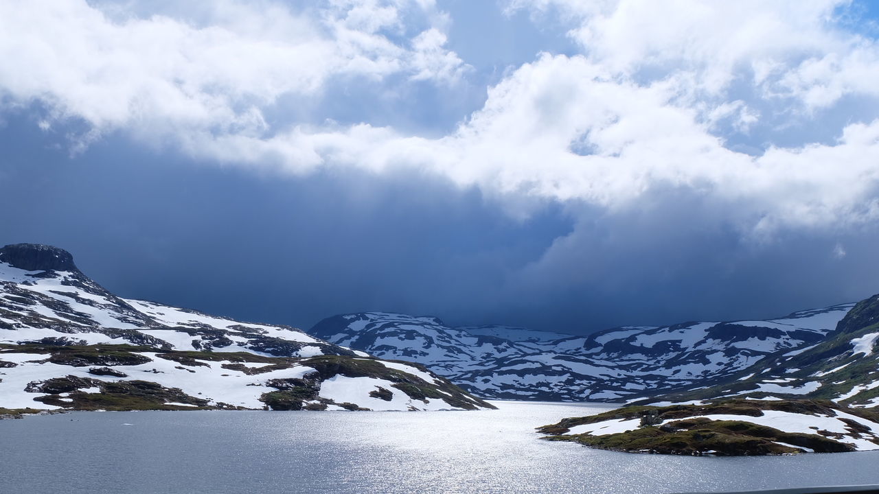 Scenic view of snow covered mountains