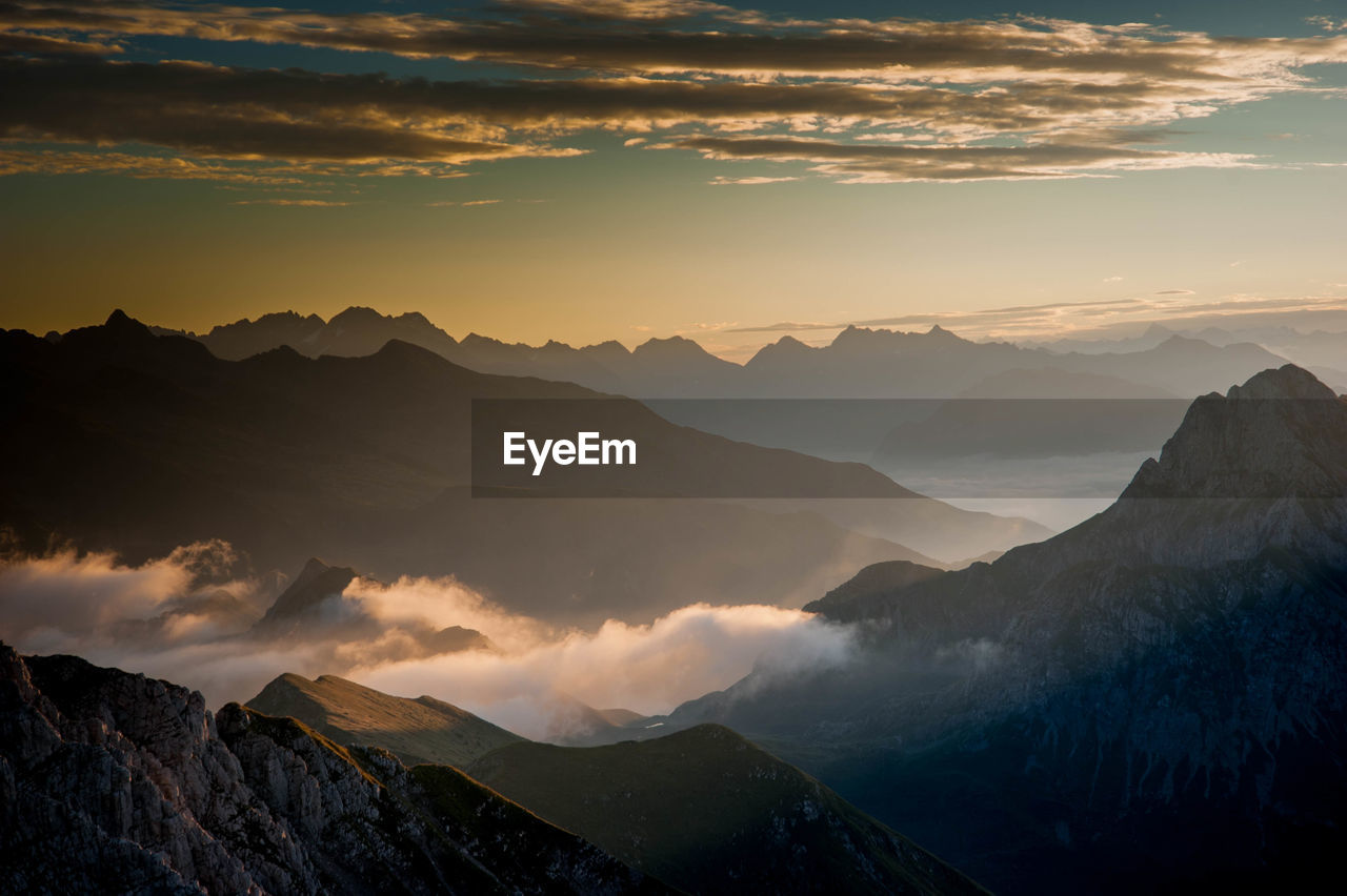 Dawn in the mountains with fog