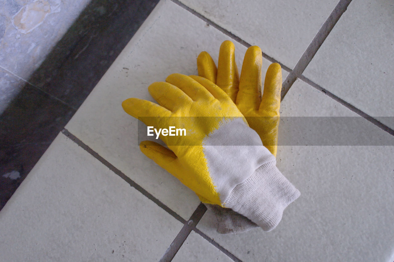 High angle view of glove on floor