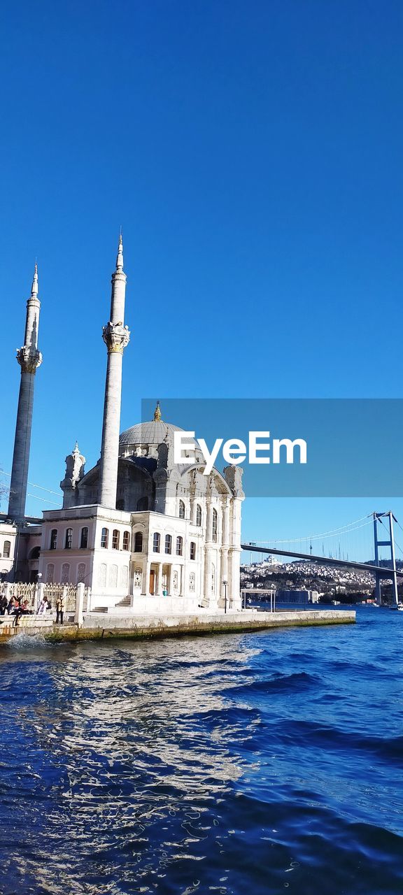 Ortaköy mosque view against the blue sky and the bosphorus