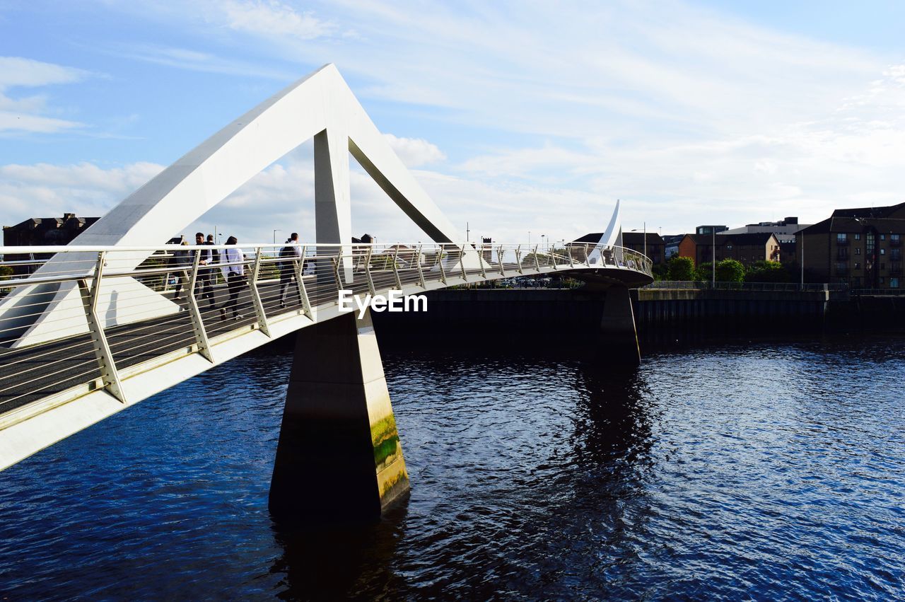 View of suspension bridge over river