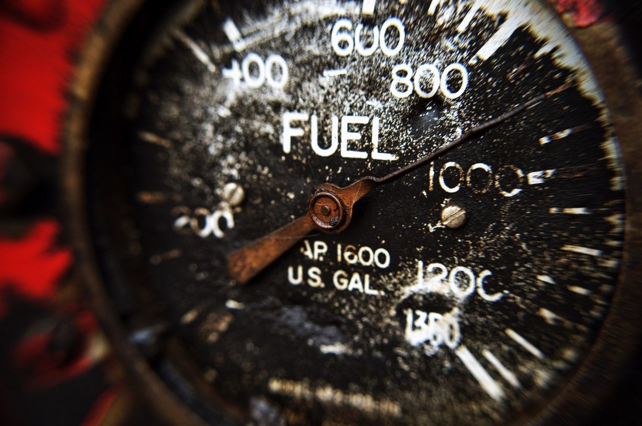 Close-up view of fuel gauge