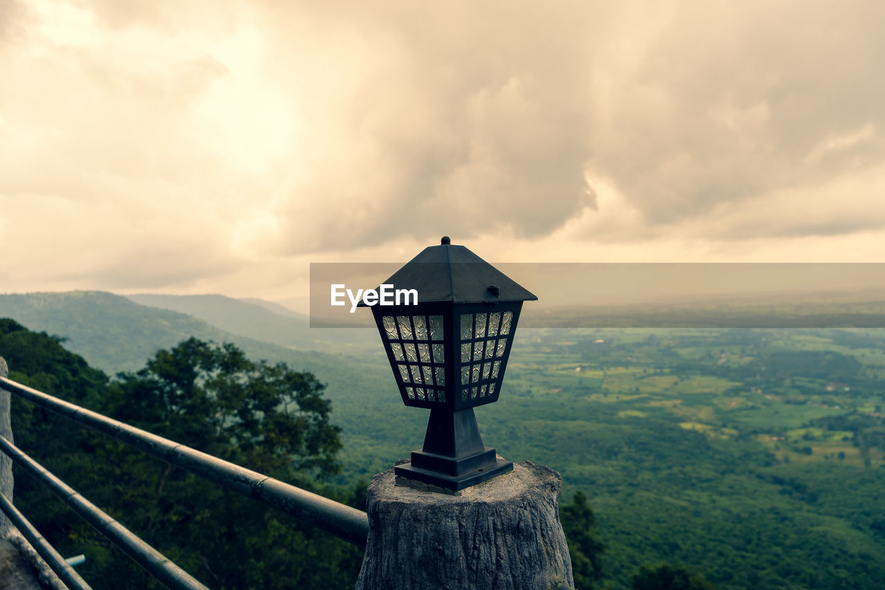 Gazebo on mountain against sky