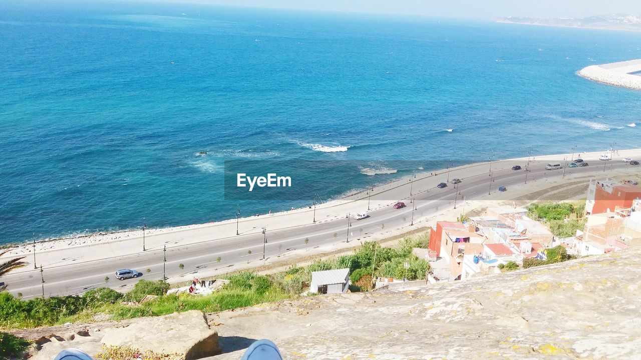 High angle view of beach against sky
