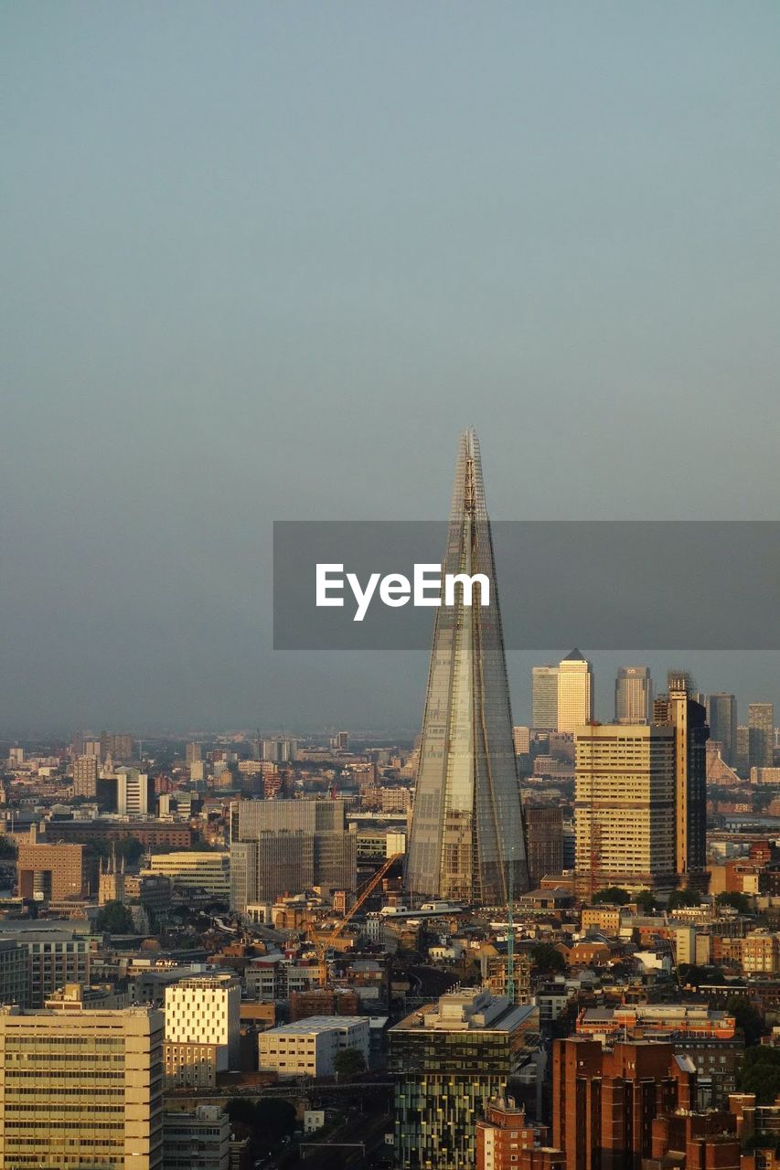 Cityscape against clear sky