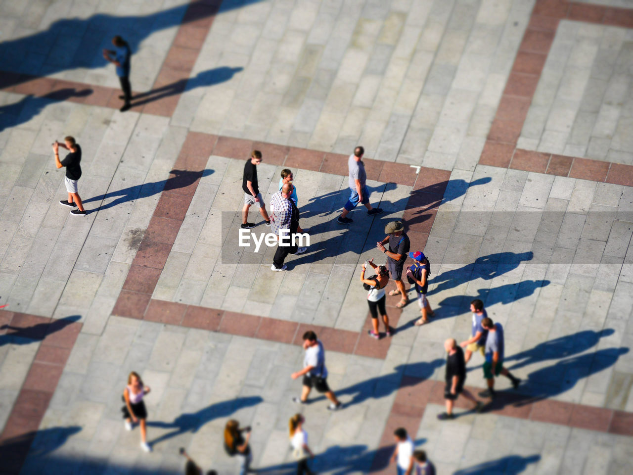 High angle view of people o footpath