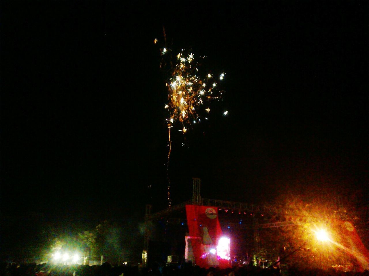 LOW ANGLE VIEW OF FIREWORKS DISPLAY