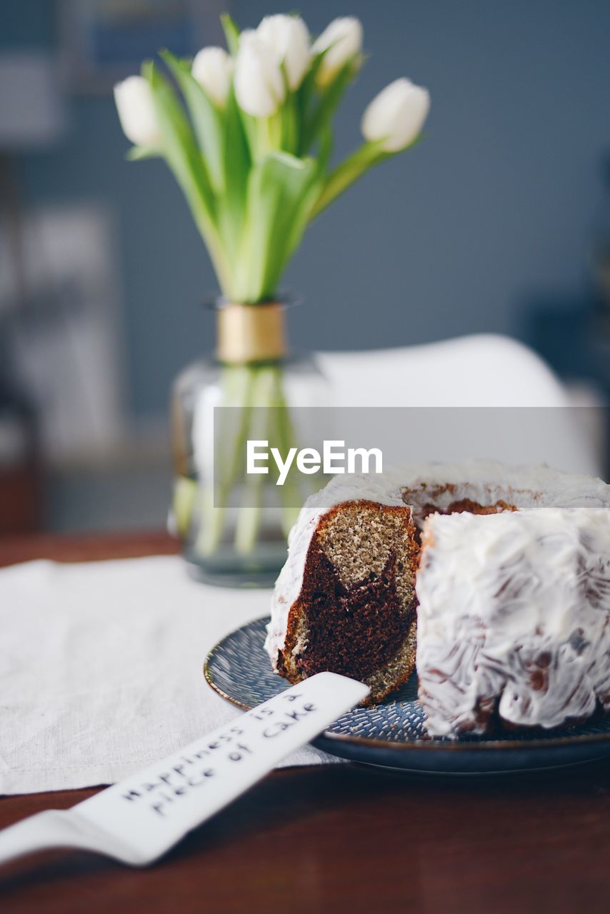 Close-up of cake on table at home