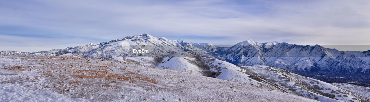 snow, mountain, cold temperature, winter, scenics - nature, environment, sky, landscape, beauty in nature, cloud, mountain range, snowcapped mountain, nature, ridge, travel destinations, no people, tranquil scene, tranquility, mountain peak, travel, land, outdoors, non-urban scene, day, plateau, summit, extreme terrain, tourism, ice, blue, white, frozen