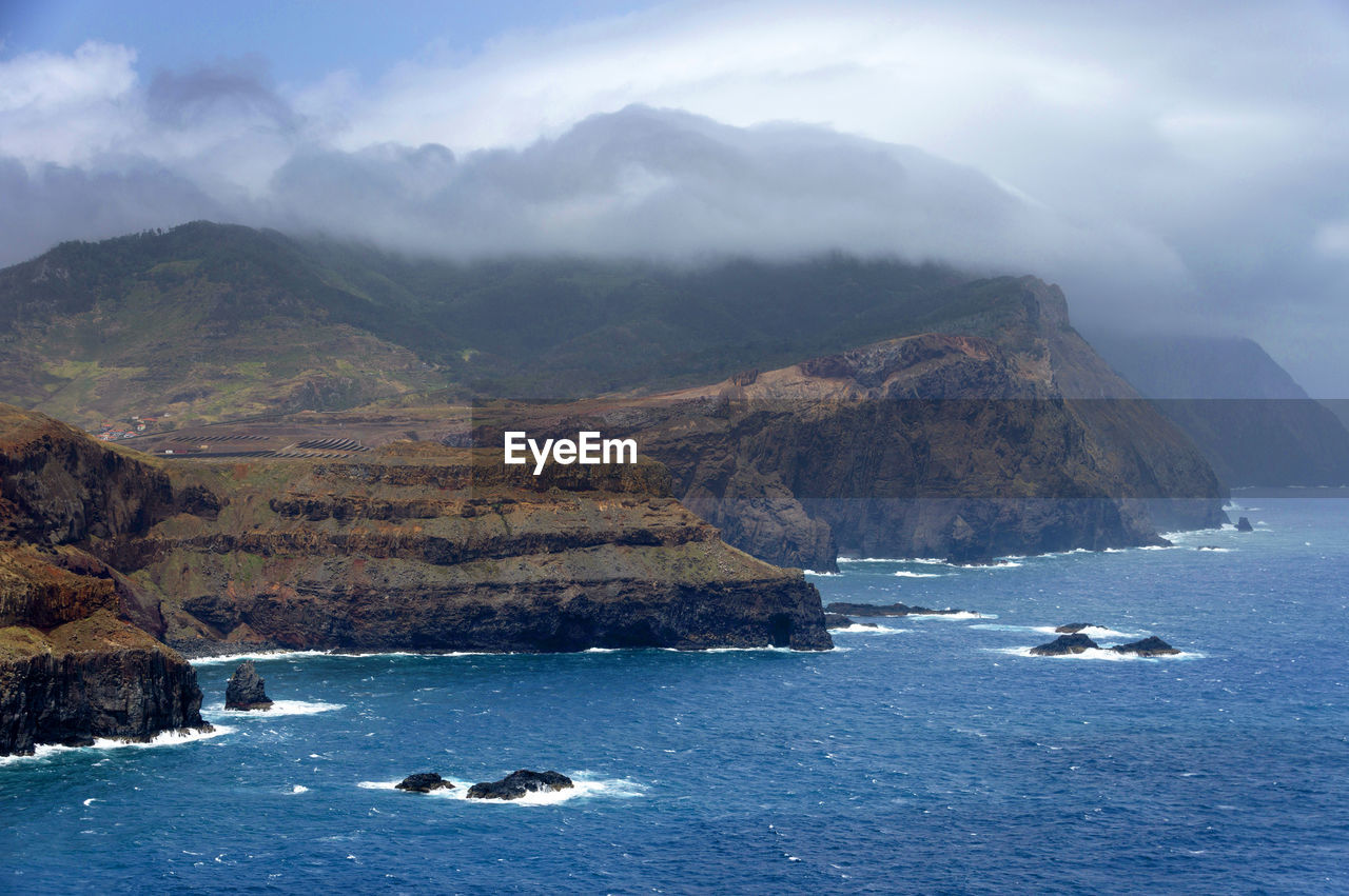 Scenic view of sea against cloudy sky