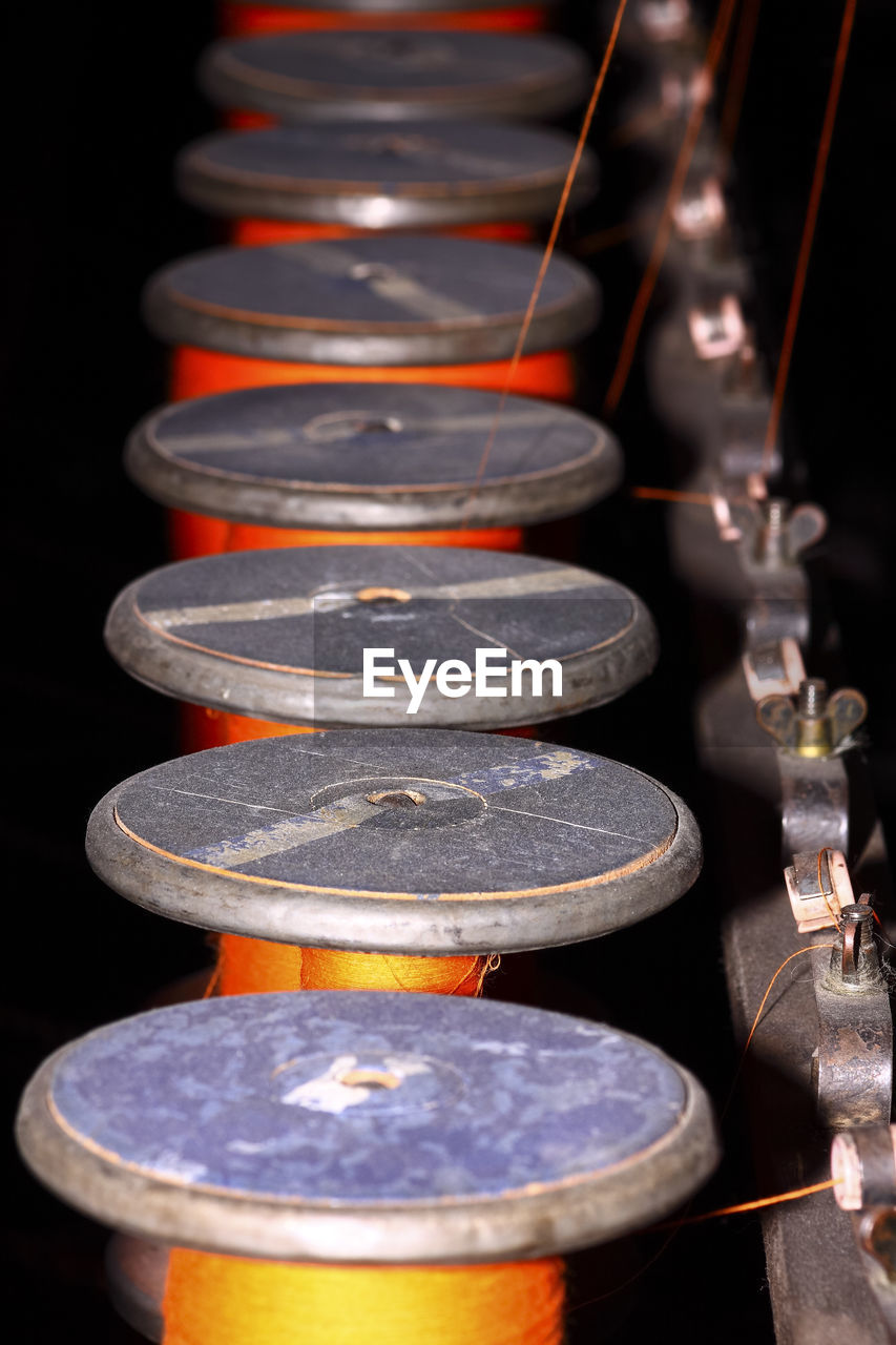 Cotton bobbins on a weaving loom