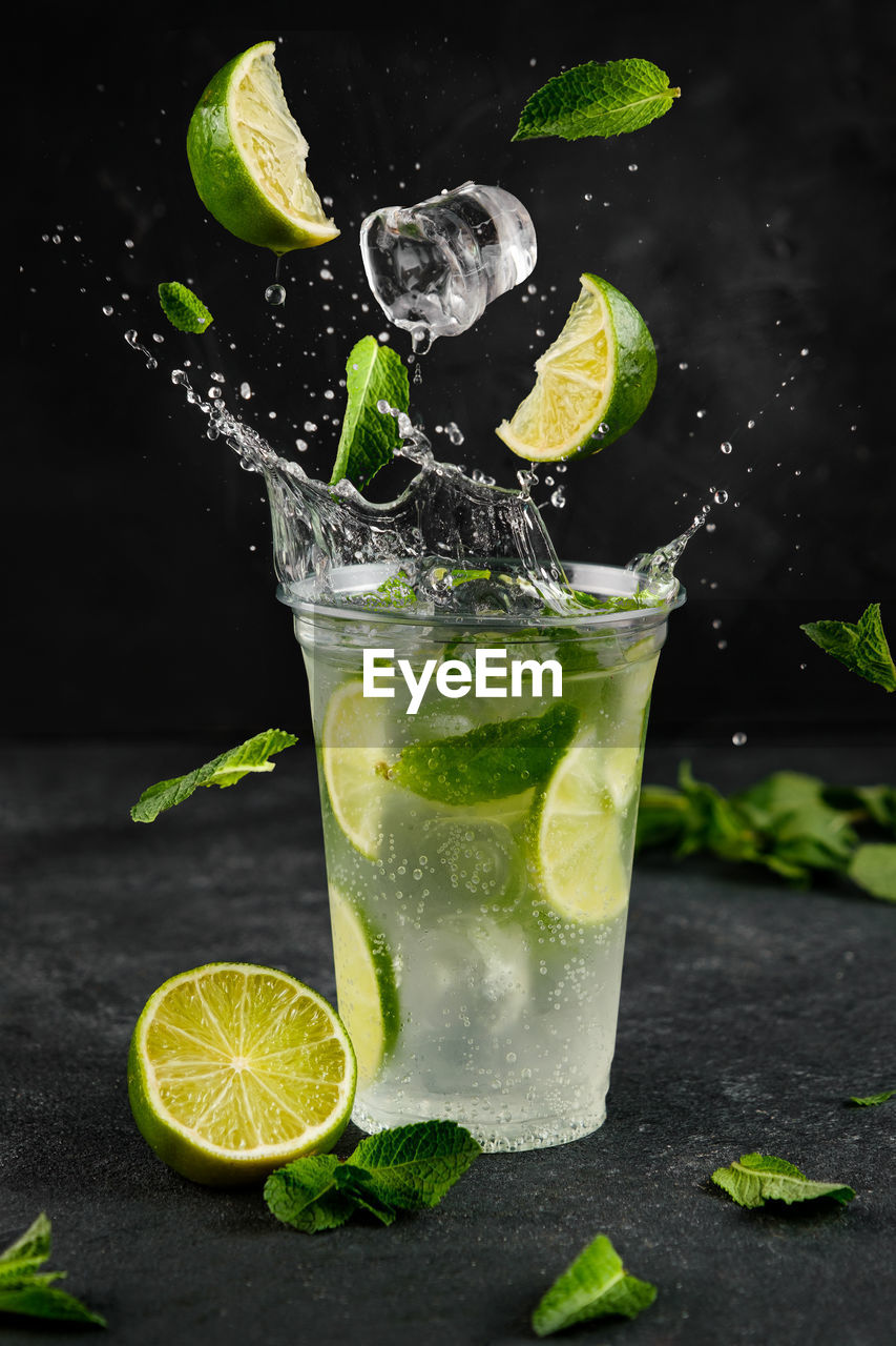 Levitation drink on glass with splash