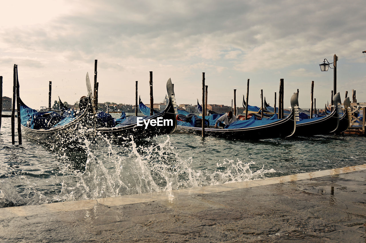 View of boats moored in sea