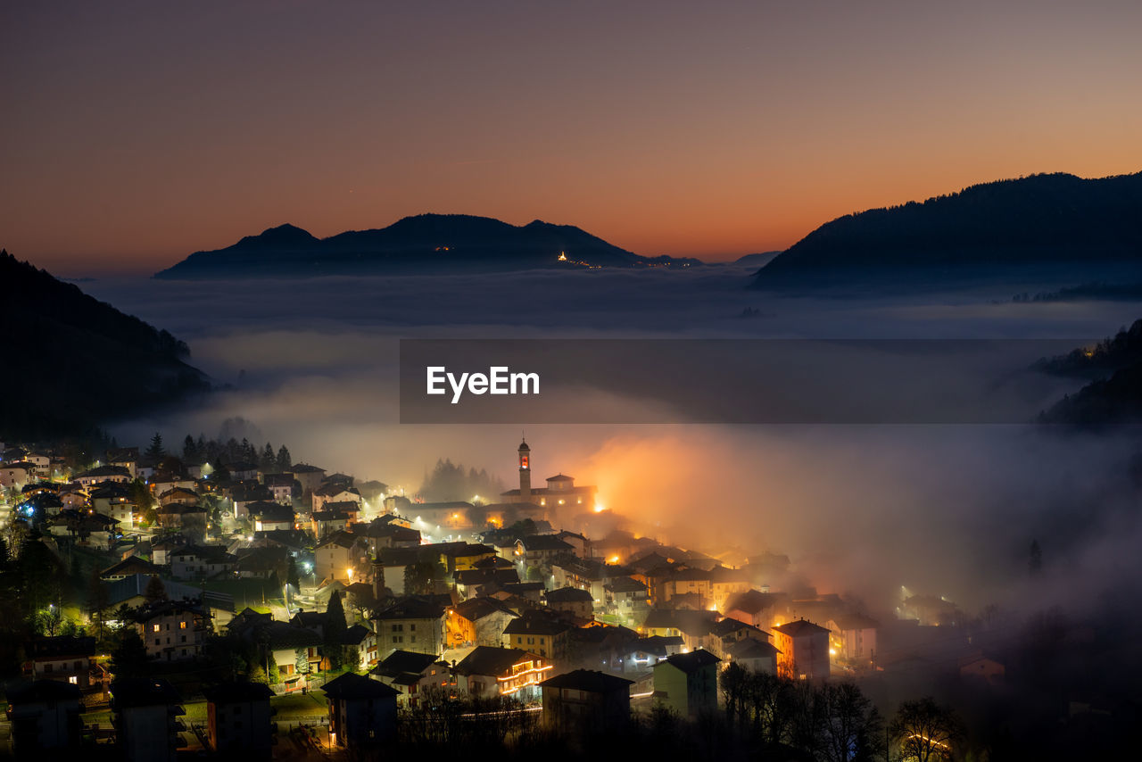 Serina mountain village in the fog