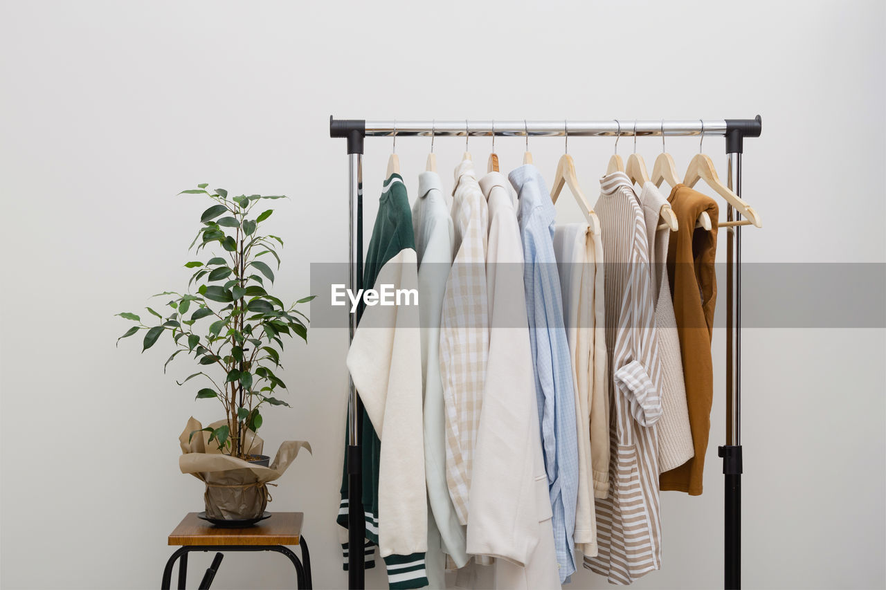 low angle view of clothes hanging in bathroom