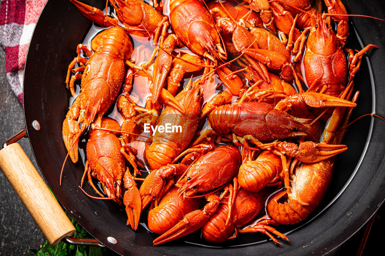 high angle view of seafood