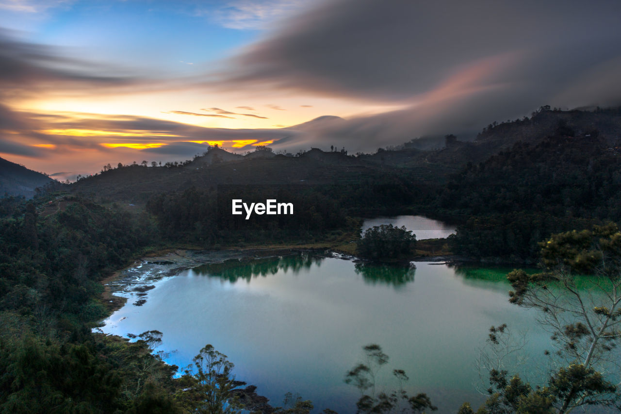 Sunrise  from the color lake of dieng