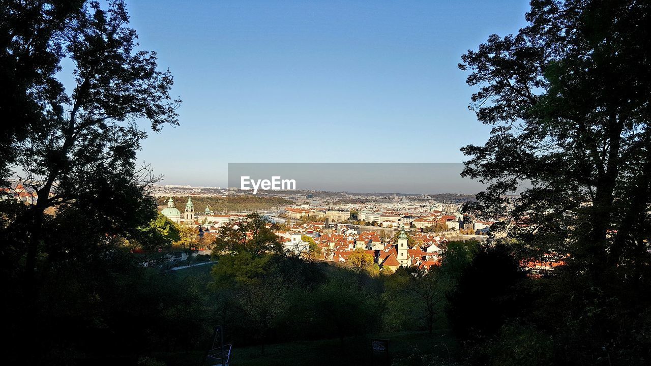 Cityscape against clear sky